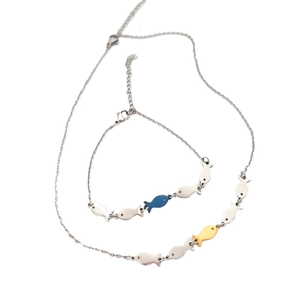 New Blue Fish School Upstream Inspiration Pendant Titanium Steel Bracelet Necklace Gift Jewelry