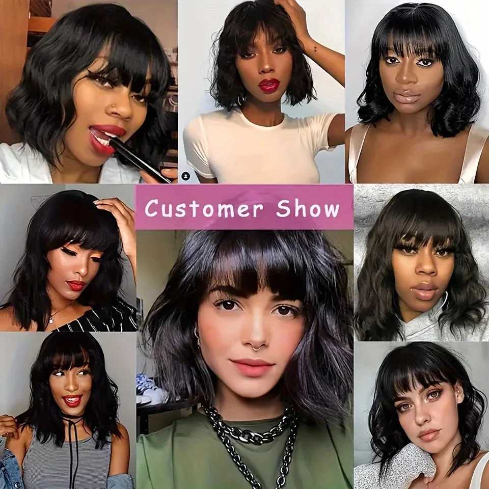 3X1 Middle Part Lace Wig Bob Wigs 200 Density Body Wave Wig With Bangs Brazilian Virgin Human Hair Short Bob Human Hair Wigs W251107