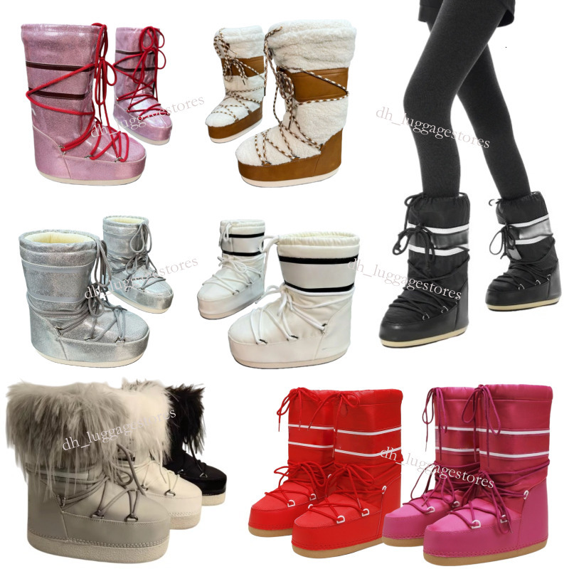 Fashion Moon Snow Boots New 2025 Winter Medium and High Tube Lace-up Cotton Shoes Non-slip Warm Ski Shoes cfb