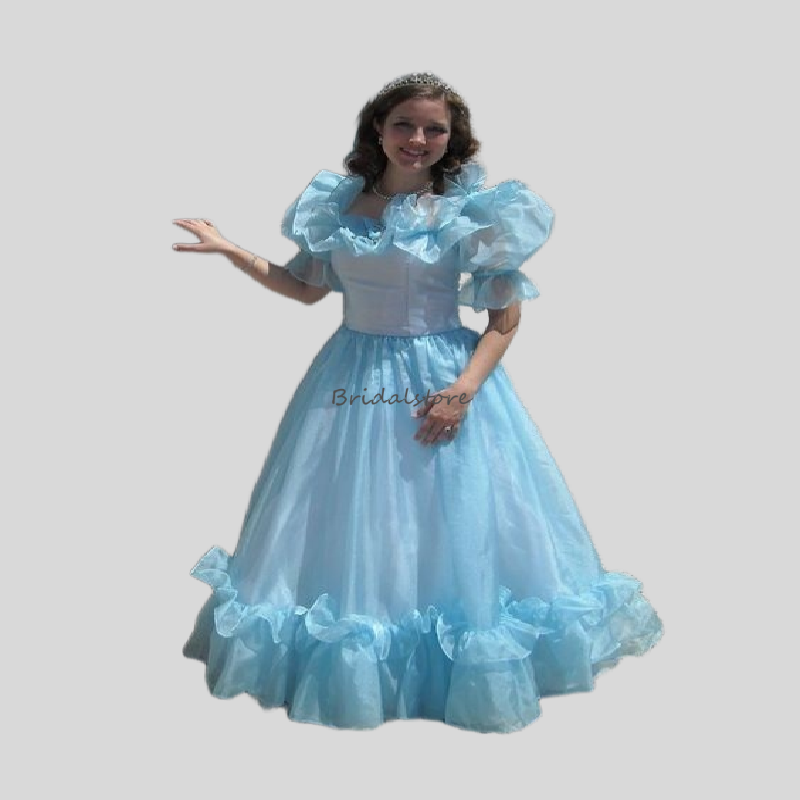 Viking Blue 1980s Prom Dress Ruffles A Line Puff Sleeves Civil War Evening Dress Modern Medieval Formal Occasion Party Vestio De Noche 2025 Birthday H
