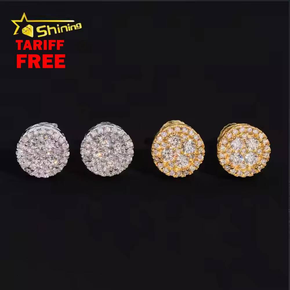 Cheapest RTS Moissanite Stud Earring Fine Jewelry Gold Plated 925 Sterling Silver Iced Out VVS Moissanite Screw Back Earrings