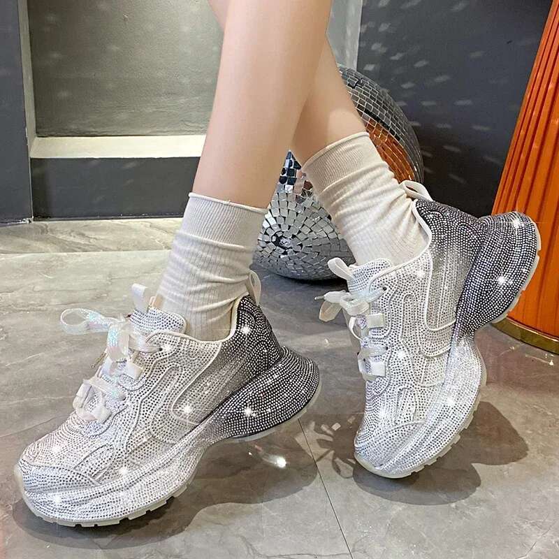 Designer Women's Lace Up Sneakers Shining Water Dia Leisure Outdoor Night Running Shoes Atos De Mujer