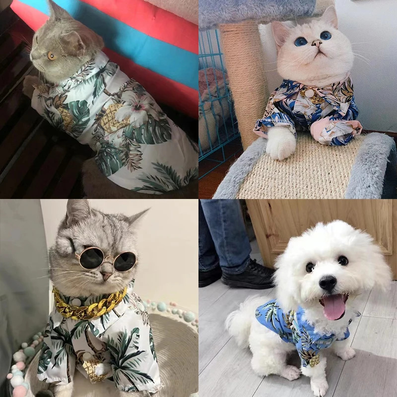 Small and medium-sized dog beach pineapple shirt Hawaiian pet dog cat golden retriever spring and summer season clothing 250407