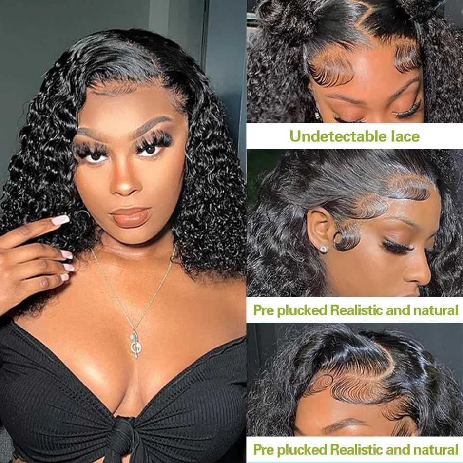 Bob Wig Human Hair Wear And Go Glueless Short Curly Hd Lace Front Human Hair Wigs Pre pluCK Hair Deep Wave Frontal Wig W251107