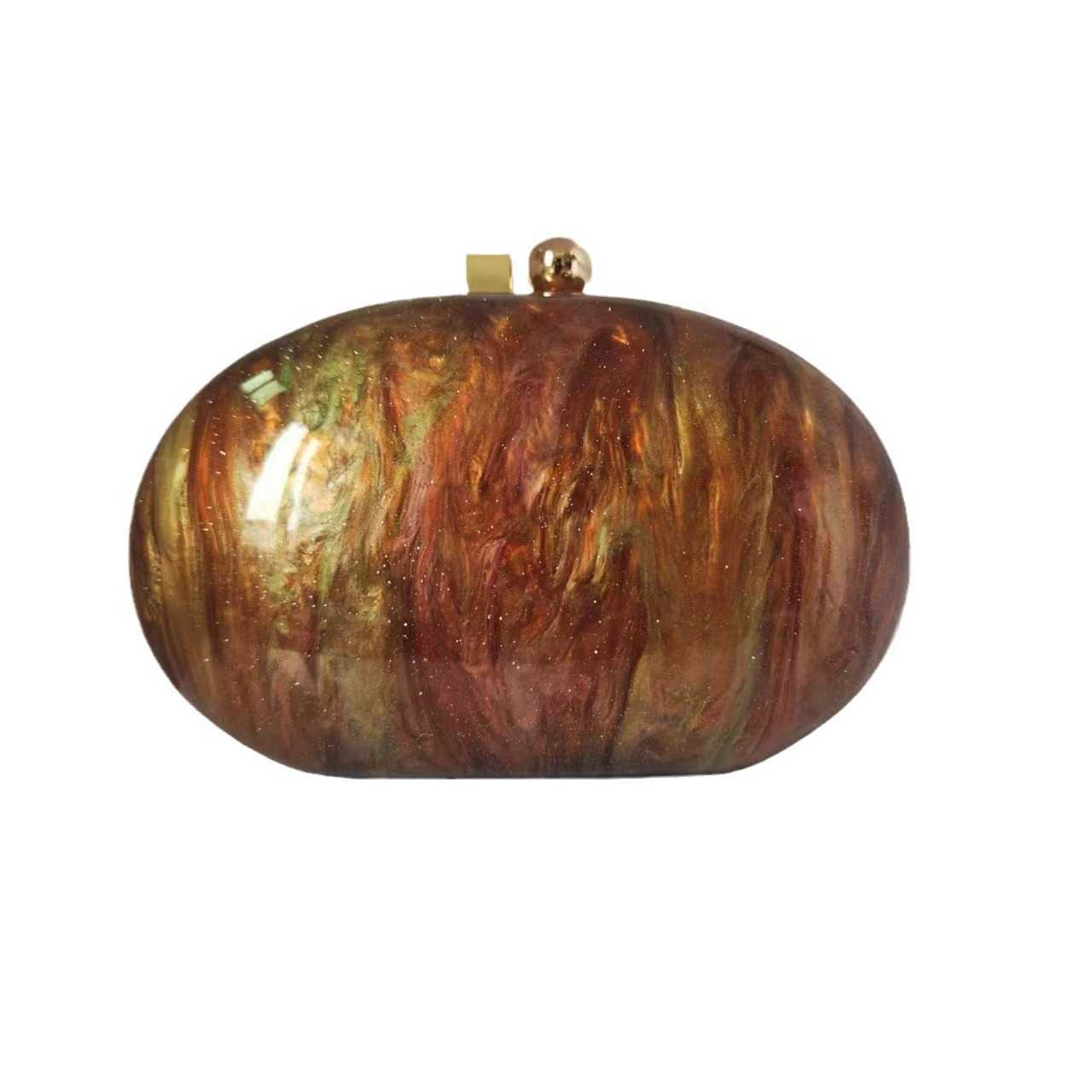 Apricot pearl coffee oval acrylic head fashion messenger shoulder Dinner Bag