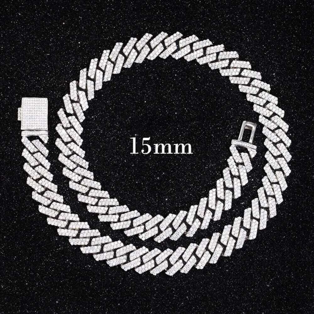 VVS Moissanite Iced Out Men's Jewelry: Pass DIA Tester Pendant Necklace & 3-Row Cuban K Chain