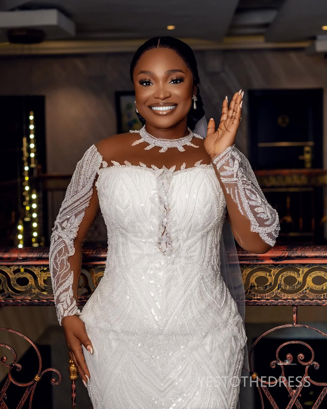 2025 Plus Size Mermaid Wedding Dress For Bride Bridal Gowns Long Sleeves Sheer Neck Long Sleeves Beaded Lace Tiered Tulle Wedding Gowns For African Bl