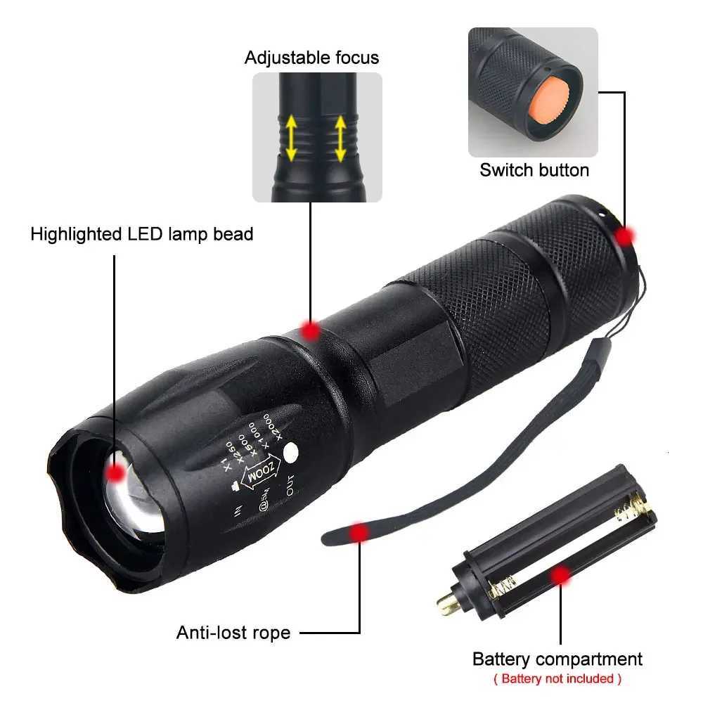 Tactical Hunting Flashlight Red/Green Light Zoomable LED Torch USB Rechargeable 5 Modes Lamp for Outdoor Camping HikingW251106