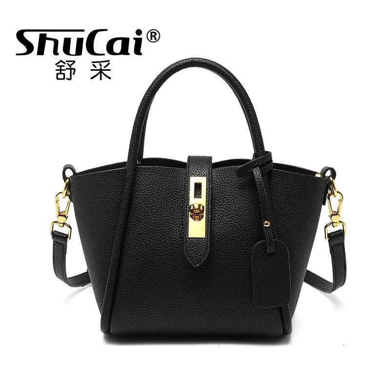 Genuine Leather Women's Vegetable Basket Bucket Bags Female Single Shoulder Crossbody Ladies Handbag