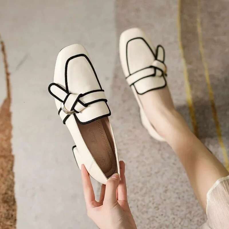 Woman French Thick Heeled Loafers Shoes For Women Autumn Trend Retro Leather With High Heels Wedding Shoes Atos De Mujer