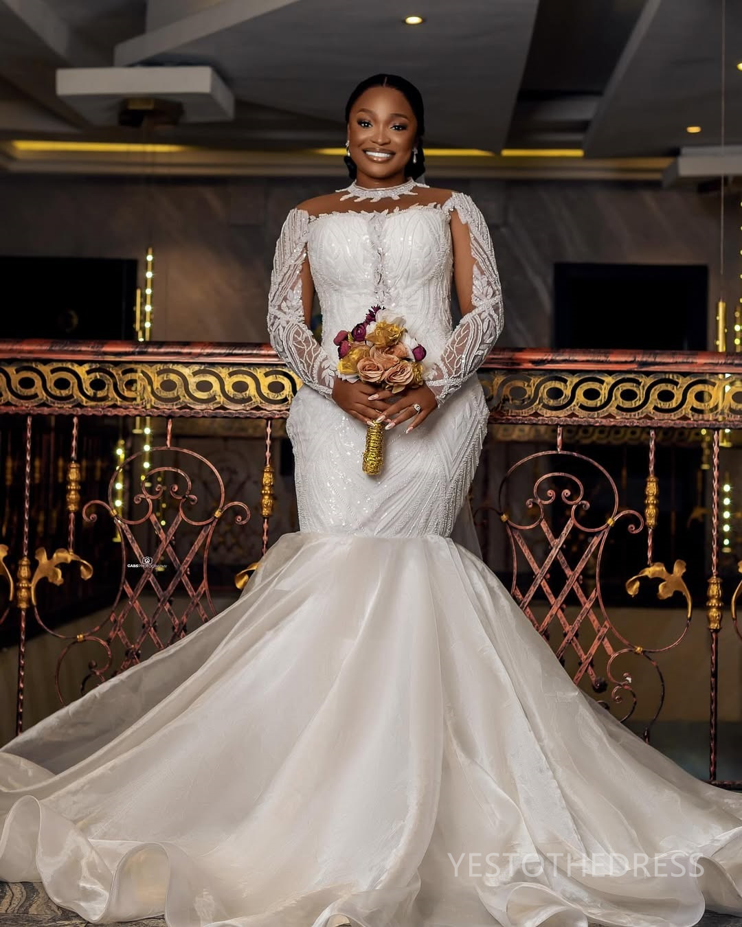 2025 Plus Size Mermaid Wedding Dress For Bride Bridal Gowns Long Sleeves Sheer Neck Long Sleeves Beaded Lace Tiered Tulle Wedding Gowns For African Bl