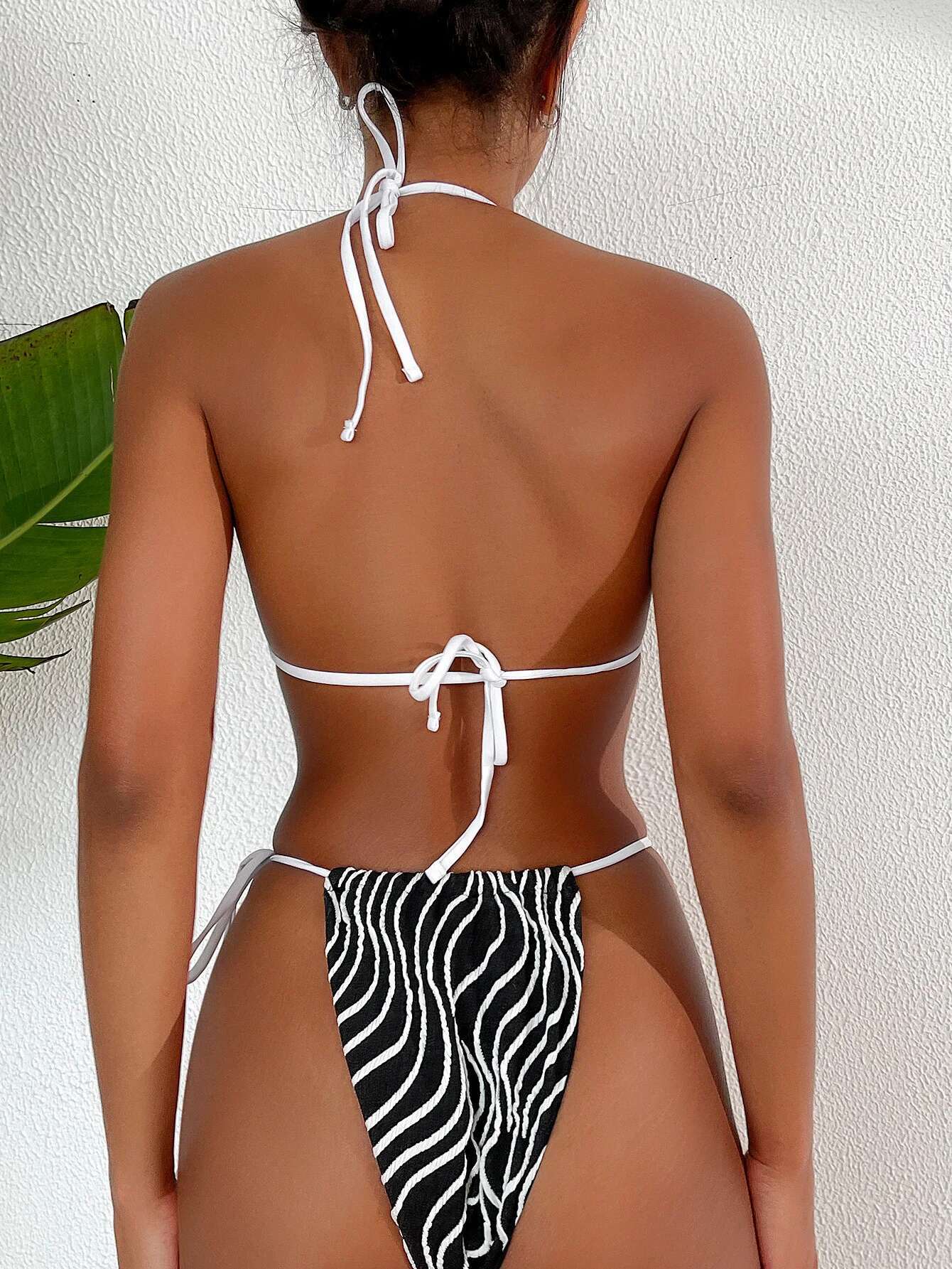 Dongdumaoyi Sexy Black Striped Bikini Set Women Hollow Out Push Up Micro Swimsuit Beach Bathing Suit Bandage Tie Side Thong Swimwear