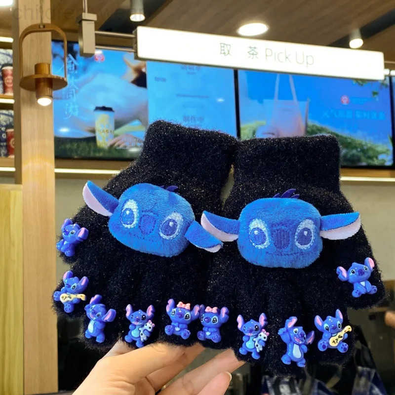 Disney Kawaii Stitch Kids Warm Gloves Cute Cartoon Five-Finger Gloves Fashion Boys Girls Winter Mittens Christmas Gifts 4-12Y H251107