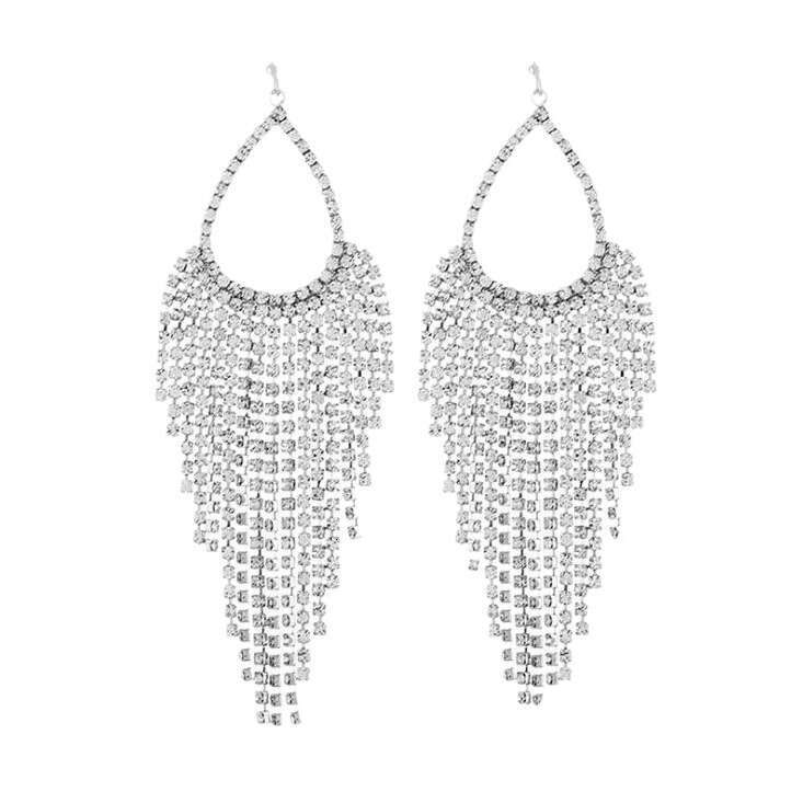 New Korean Super Flash High Grade Dia Claw Chain with Atmospheric Water Drop Style NEW Exaggerated Bridal tassel Earrings