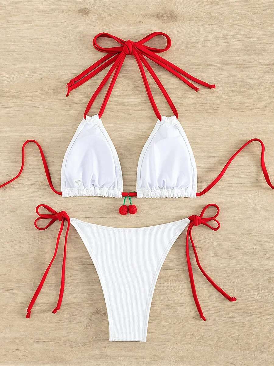 Dongdumaoyi Strawberry Designer Bikini Women Sexy White Contrast Push Up Micro Swimsuit Brazilian Bandage Bathing Suit Thong Swimwear
