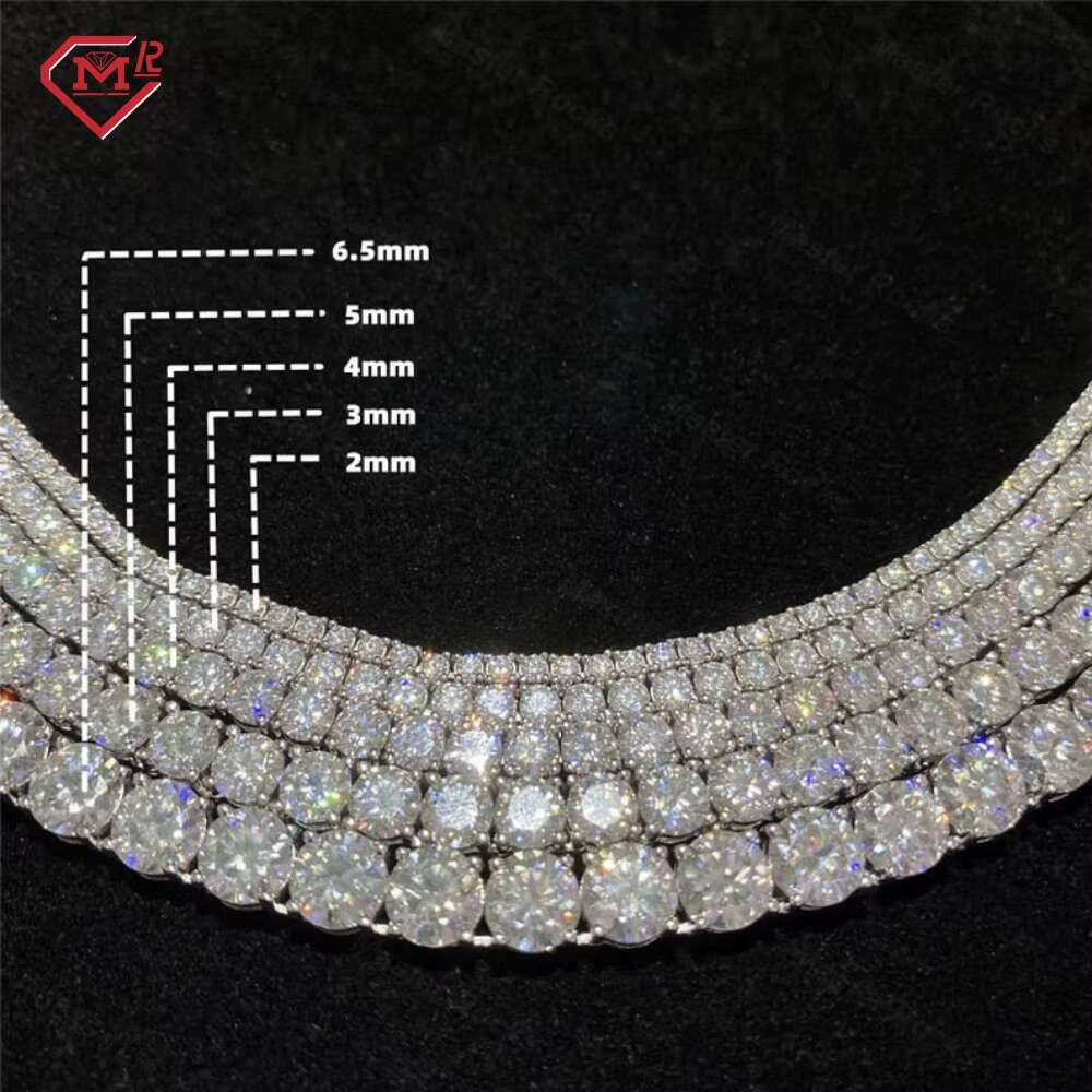 Wholesale Full Size 2-6mm Iced Out Tennis Chain Dropshipping 925 Silver Vvs Diamond Mens Moissanite Tennis Necklace