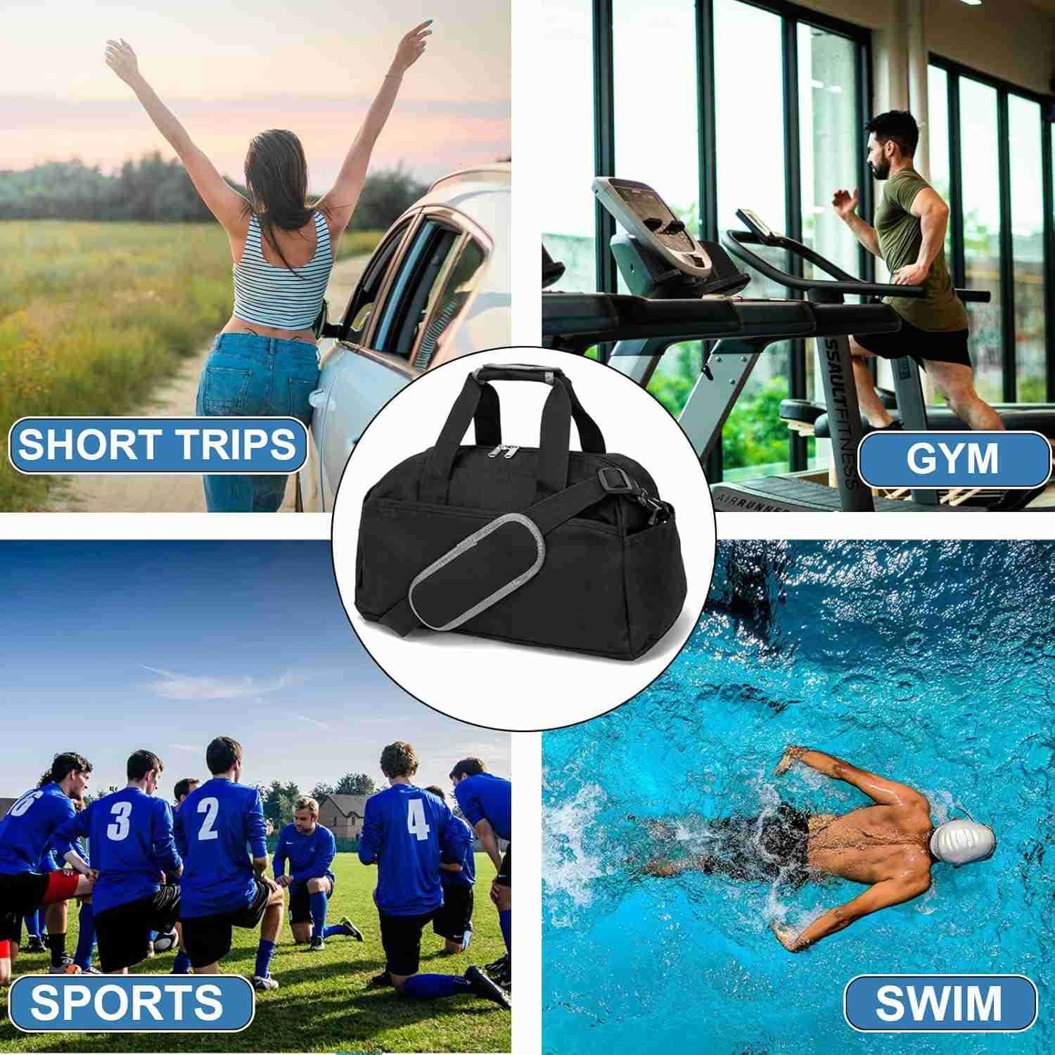 14 inch Small Gym Bag for Women Men Mini Duffel Bag for Travel Sports Lightweight Carry On Bag Black W251107