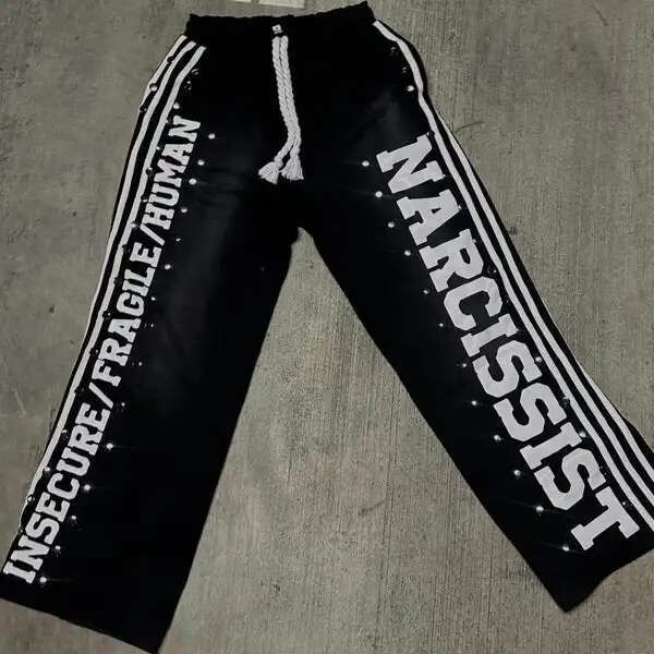 Gothic Letter Patchwork Y2k Clothes For Hip Hop Retro Sequin Striped Sweatpants T Shirt Two Piece Set Casual Tracksuit Men