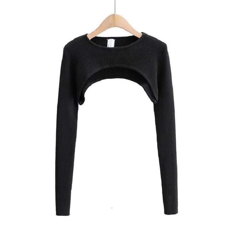 Y2k Aesthetic Clothes O-Neck Black White Sexy Haruku Knitted Tshirt 2024 T-Shirts Women Long Sleeve Crop Top Spring Autumn