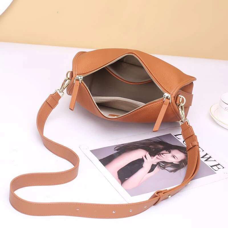 New Lady Versatile Genuine Leather Handbag Fashion Solid Color Female Single Shoulder Bags Women Commute Underarm Messenger Bag