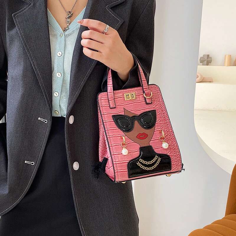 Cartoon Girl Handbag High Quality PU Leather Shoulder For Women Pearl Crossbody Designer Messenger Bag Female Satchel