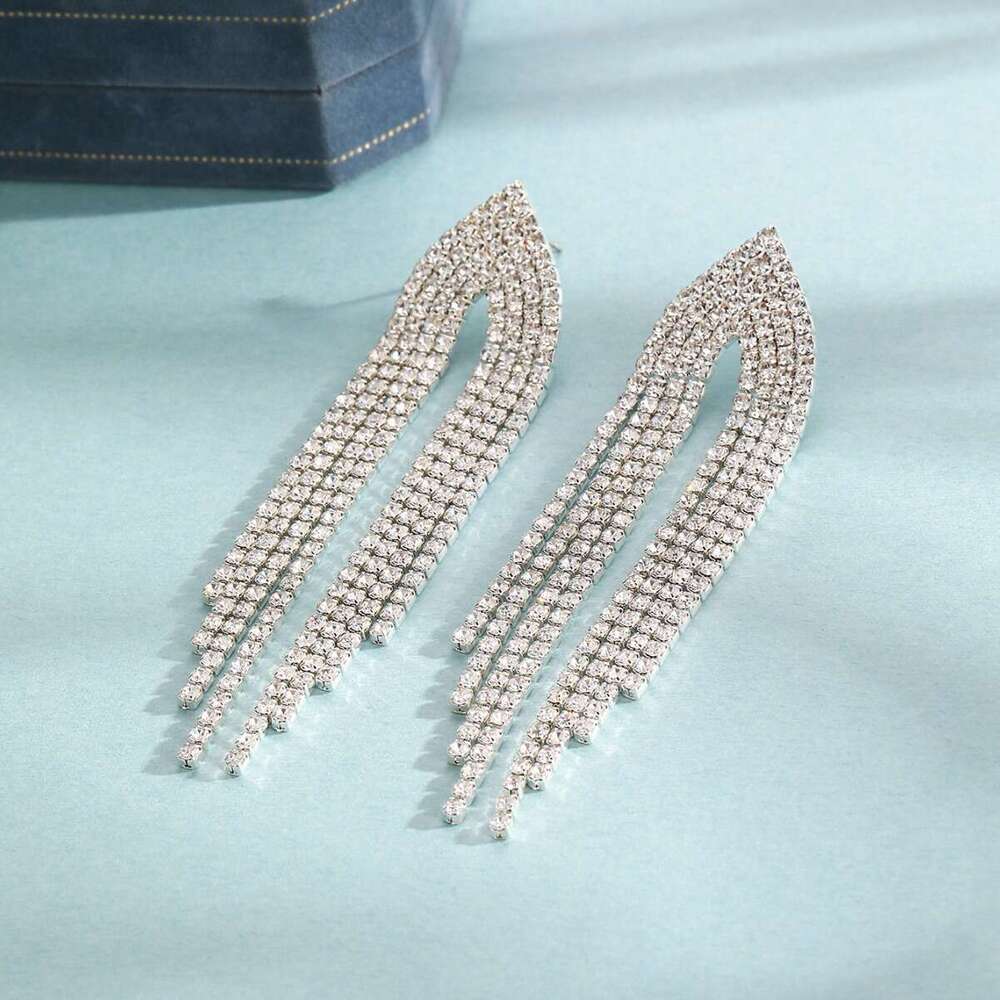 Cool temperament~Long tassel earrings female internet celebrity 2024 new trendy Korean full dia trend high-end feeg light