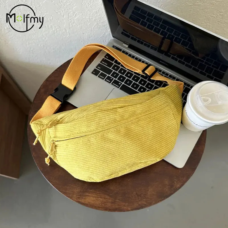 Womens waist bag Corduroy Student shoulder bag Crossbody chest bag Fanny Pack fashion mobile phone womens Bum with wallet 250402