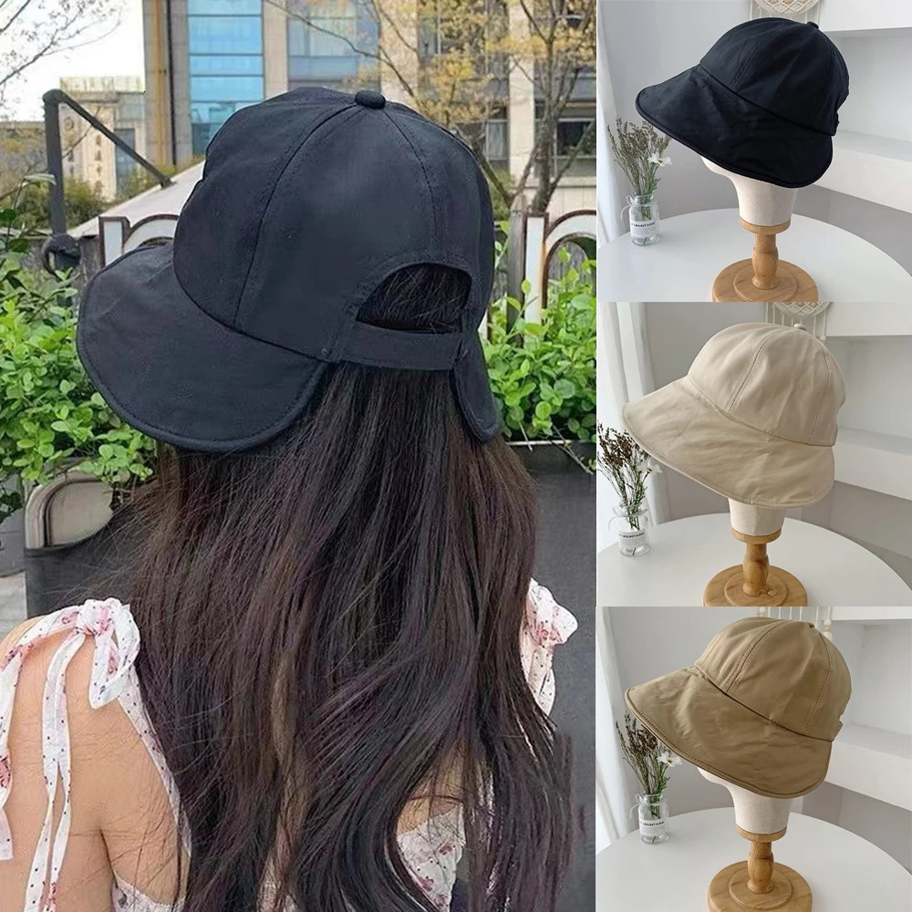 Brim Sun Hat Summer Sunscreen Bucket Fishermans UV Protective Foldable Straw Tail Braid Outdoor 250326