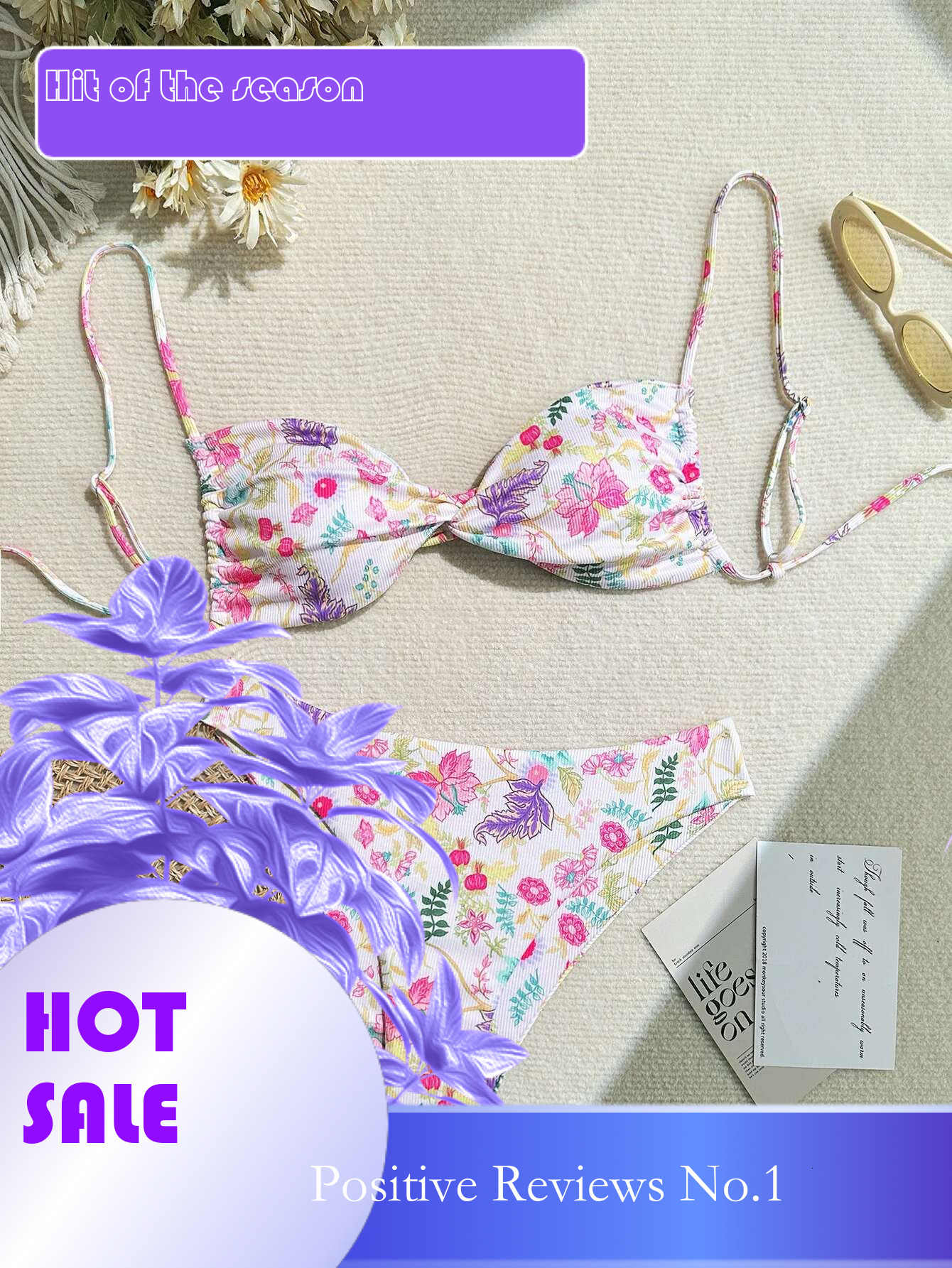 Dongdumaoyi Women Pink Floral Print Bikini Swimsuit Sexy Front Bow Push Up Micro Swimwear Brazilian Beach Bathing Suit Thong Bikinis