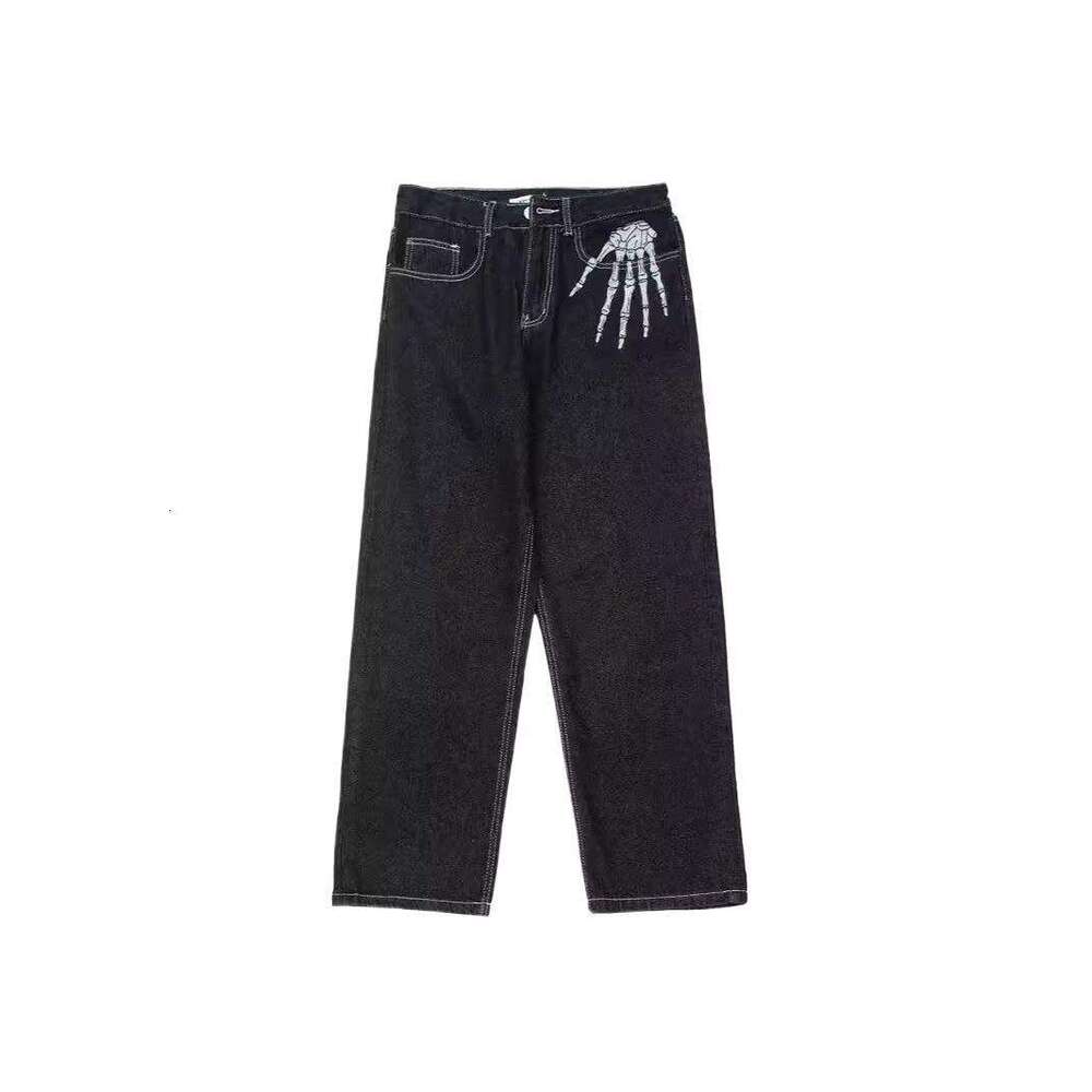american high street dark skeleton printed jeans mens trendy brand