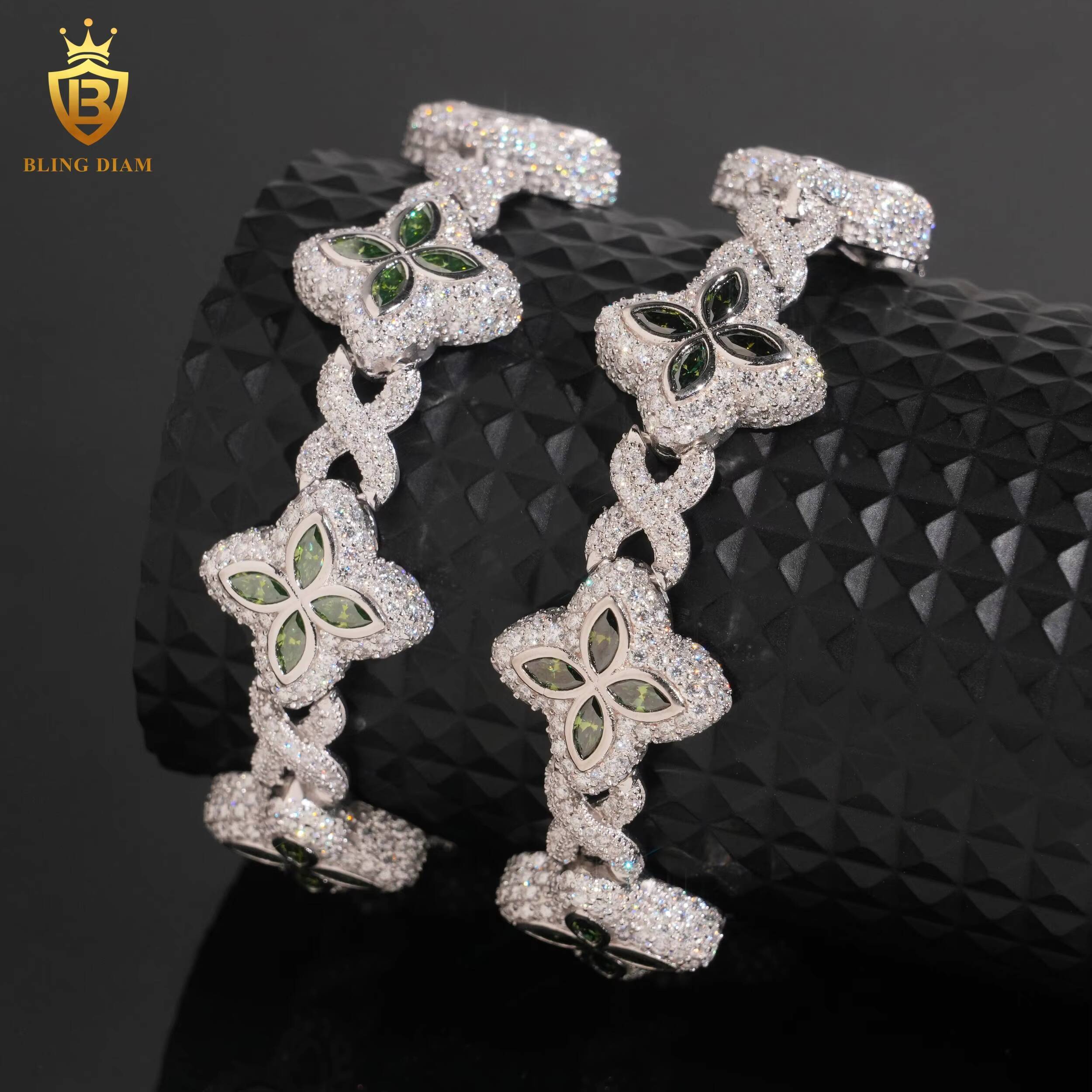 New Moissanite Bracelet 925 Sterling Silver Chain 18mm Olive Green Marquise Cut Moissanite Bracelets Bangles Fashion Jewelry