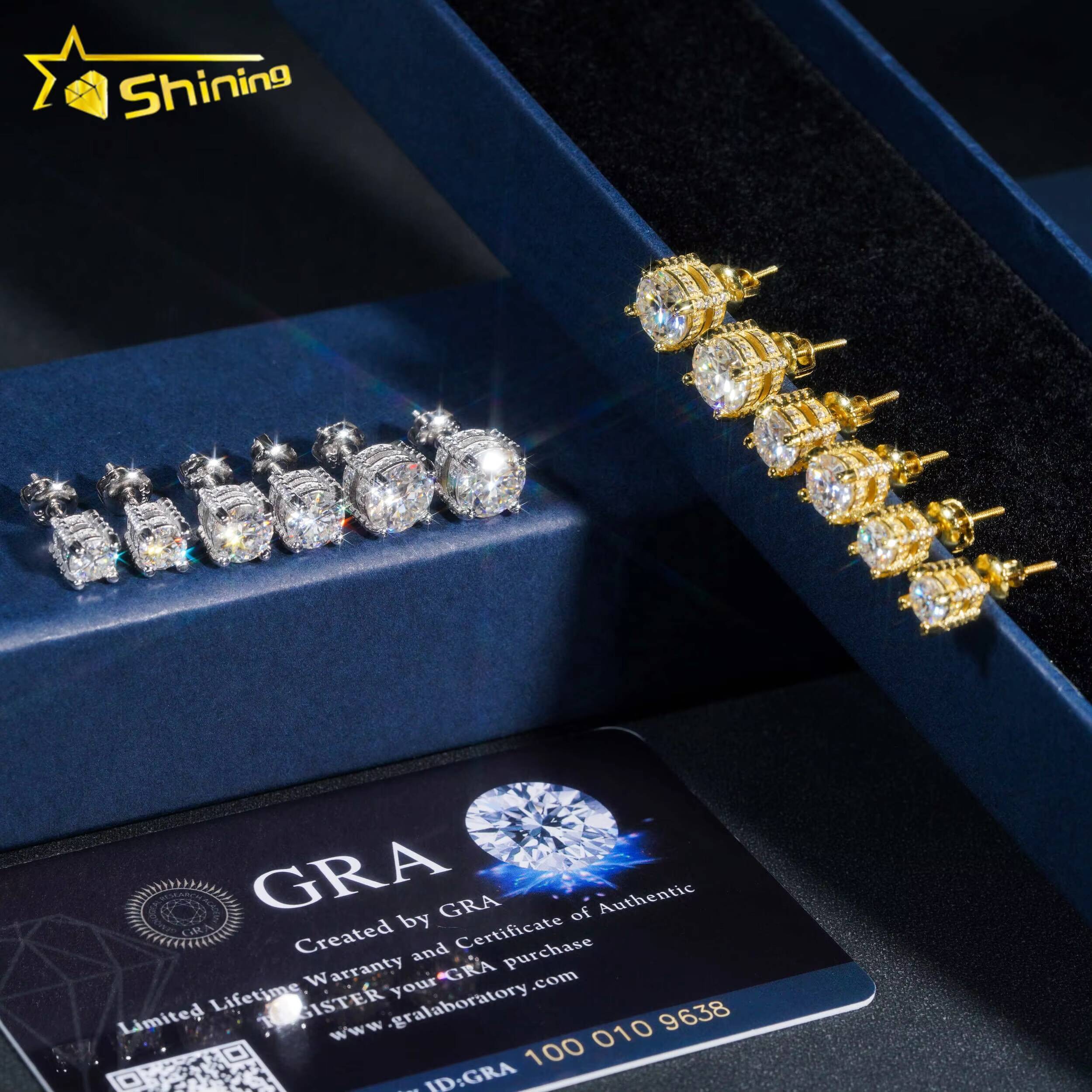 Factory Price Ready to Ship Classic Style Prong Setting 925 Sterling Silver Hip Hop Round VVS Moissanite Stud Earring