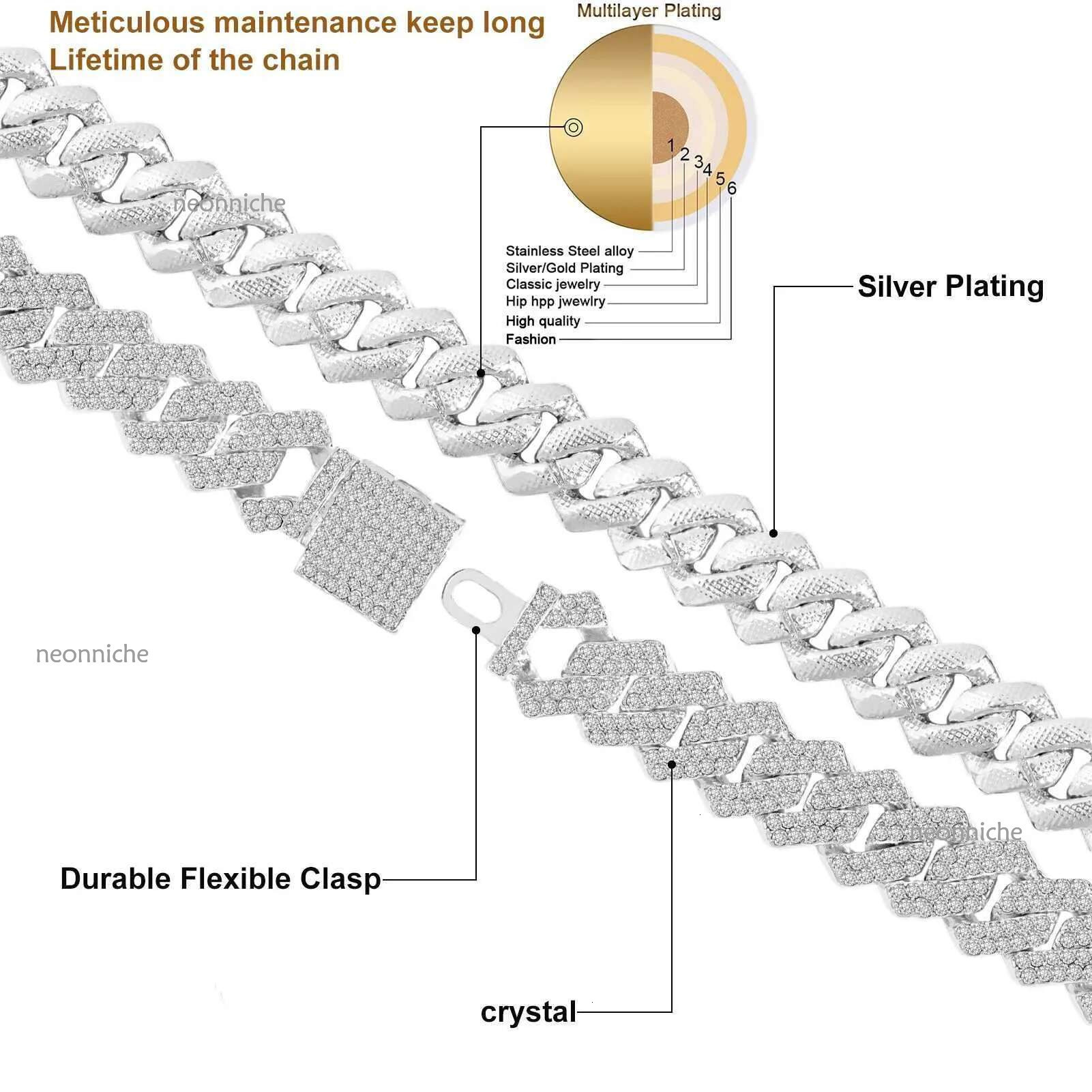 15MM Hip hop Iced Out 2 Row Rhies k Mens Bg AAA Micro Prong Cuban Chain Choker Necklace Gift JewelryX240919