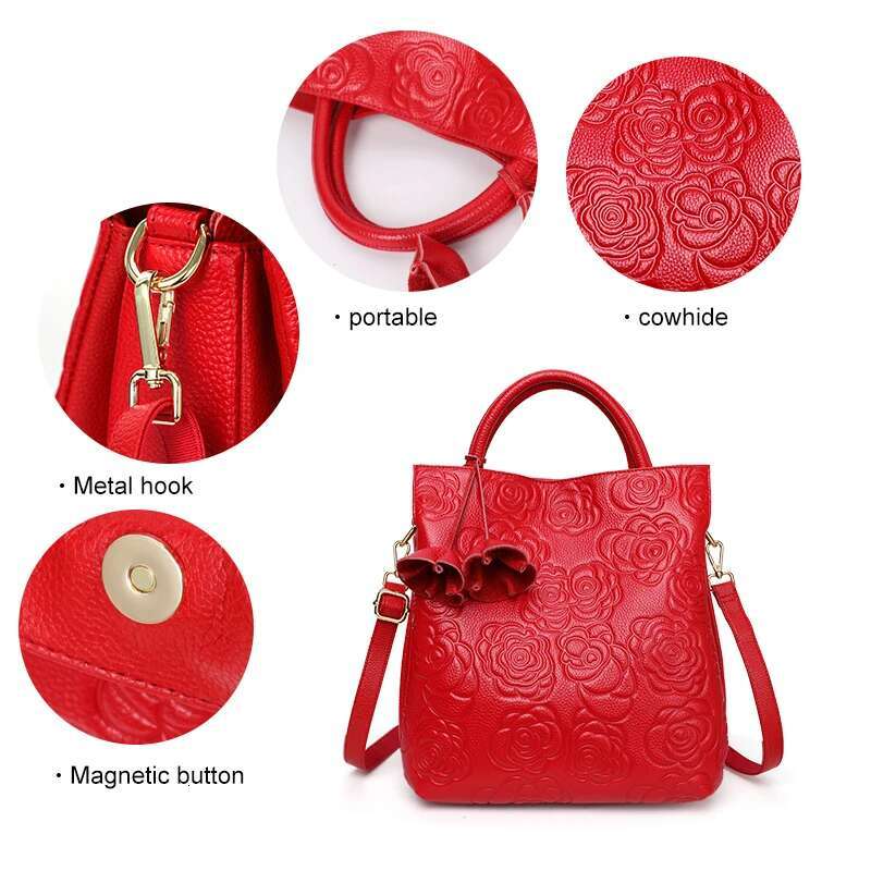 Classic Emed Women's Leather Pit Bag, Large Capacity Top Cowhide Cross-Body Bag