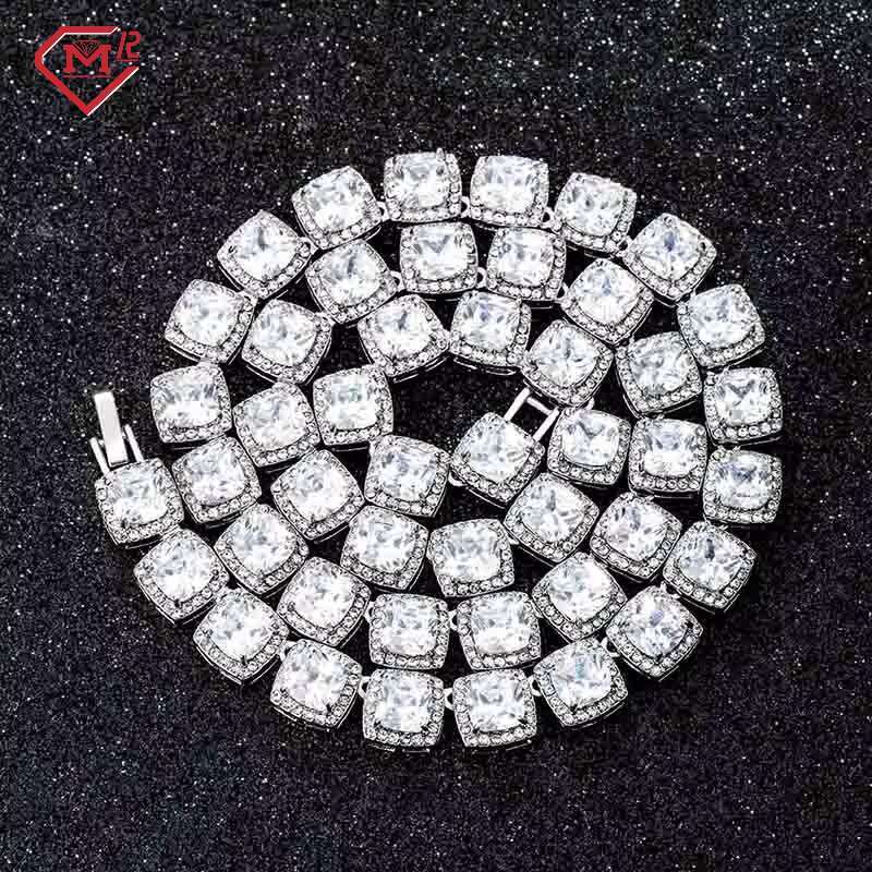 Hip Hop Moissanite Chain 10MM Link Shape 925 Sterling Silver Grade D Moissanite Tennis Chain