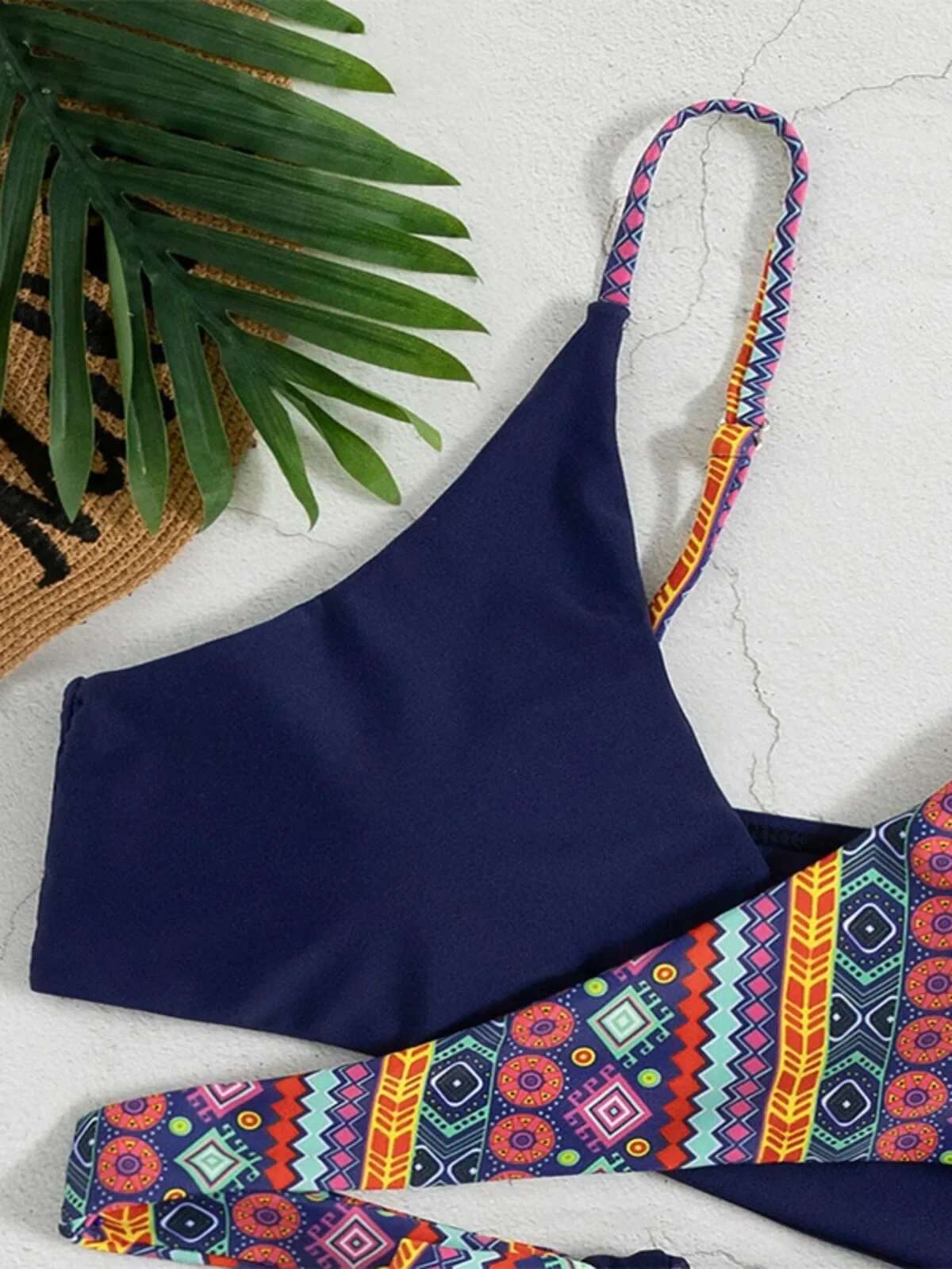 Dongdumaoyi Deep Purple Print Patchwork Two Piece Swimsuit For Women Sexy High Waist V Neck Suspender Backless Bikini Set Bathing Suit