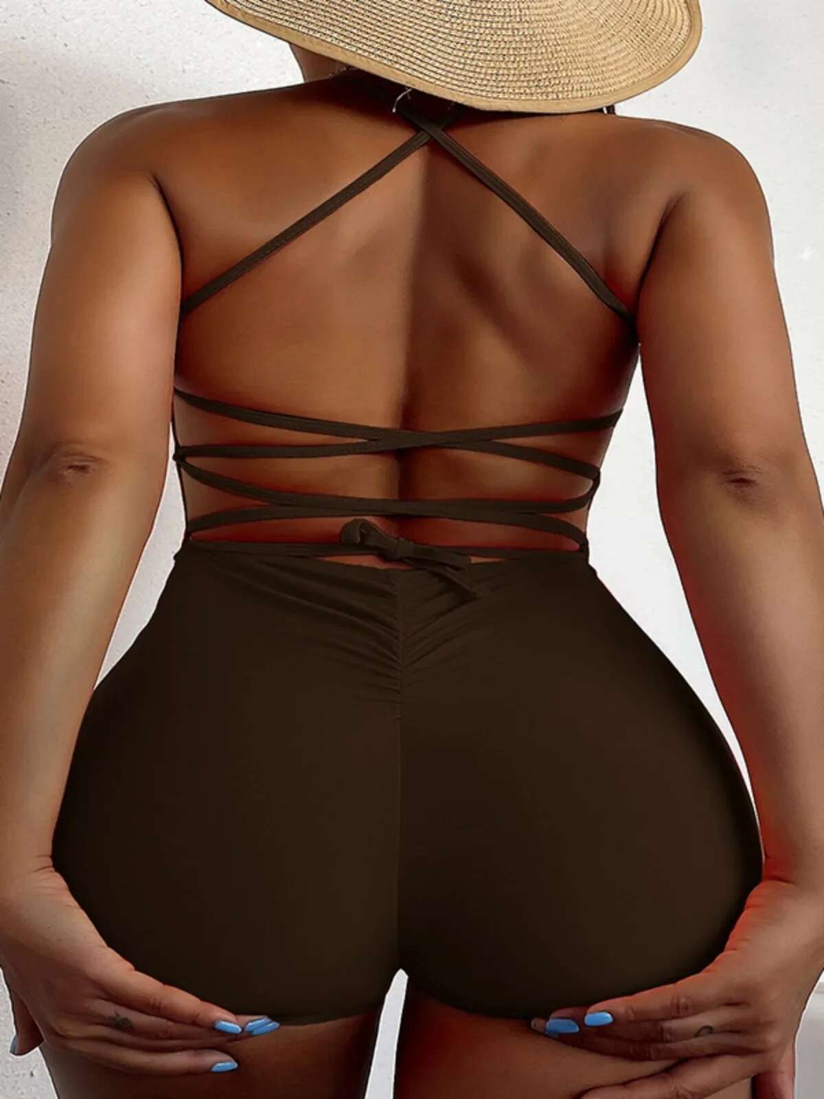 Dongdumaoyi Solid Color One Piece Swimsuit For Women Conservative High Waist Hollow Out Monokini Bikini Halter Backless Beach Swimwear