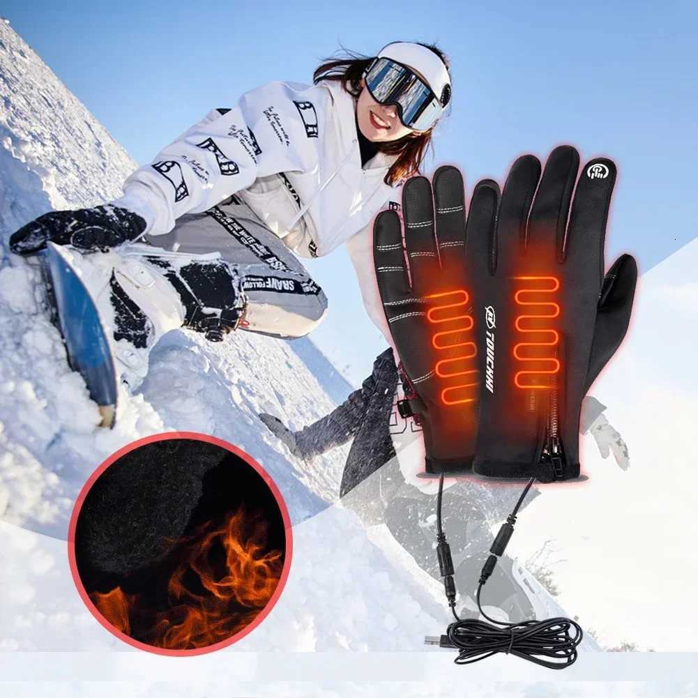 USB 3 Gears Touch Screen Heated Motorcycle Gloves Outdoor Winter Ski Gloves Sport Fishing Warm Riding Bicycle Gloves K251106