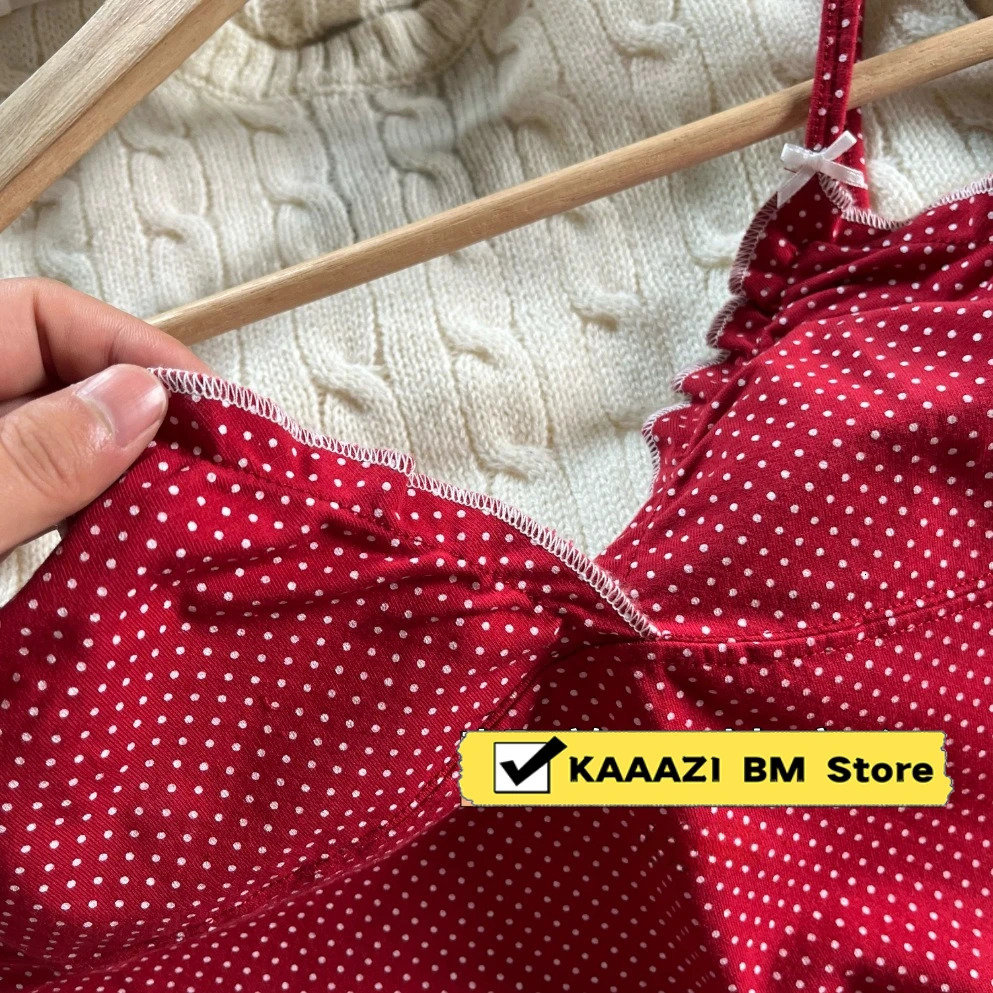 Red vest womens Vneck sleeveless Camis cotton ultrathin cut summer casual sweet preparatory style Camisol top 250407