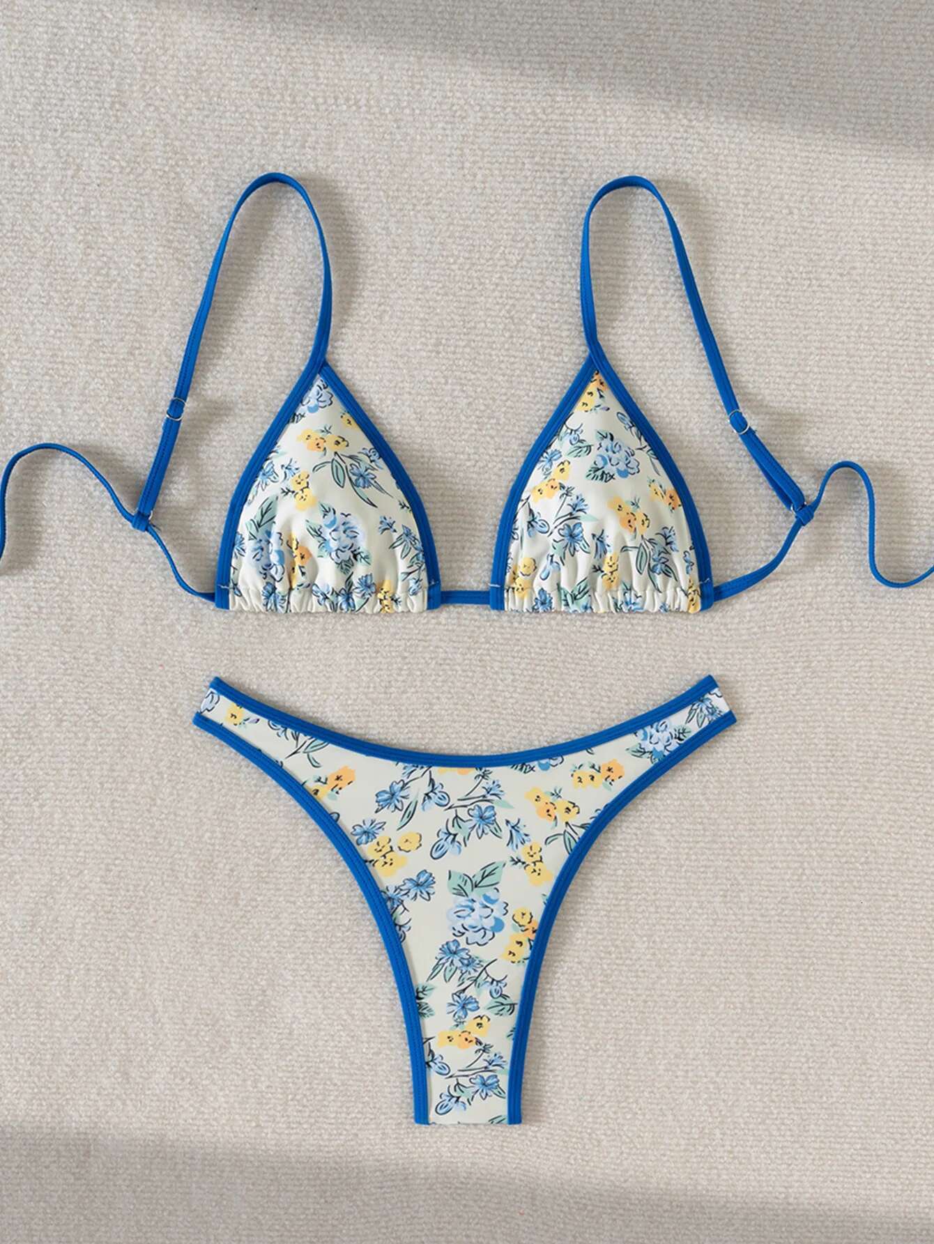Dongdumaoyi Sexy Micro Bikini Women Blue Floral Print Push Up Thong Swimsuit Brazilian Beach Bathing Suit Holiday Swimwear Biquini