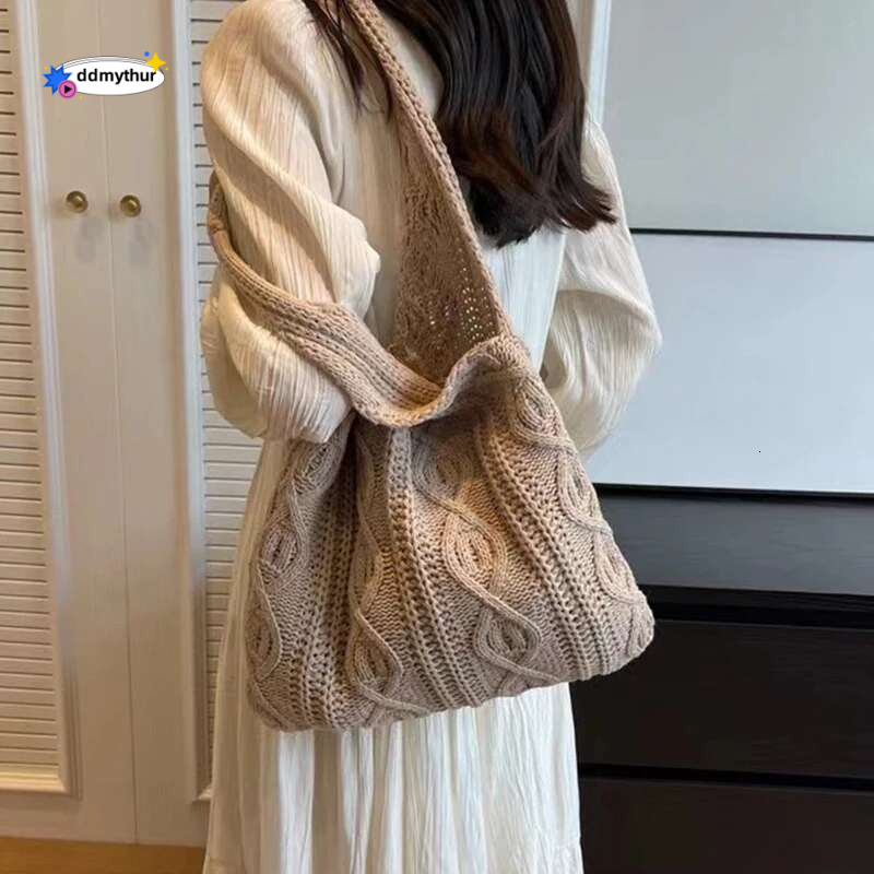 Wool Knitted Shoulder Shopping for Women Vintage Cotton Cloth Girls Tote Shopper Large Female Handbag Crochet Bag ddmythur