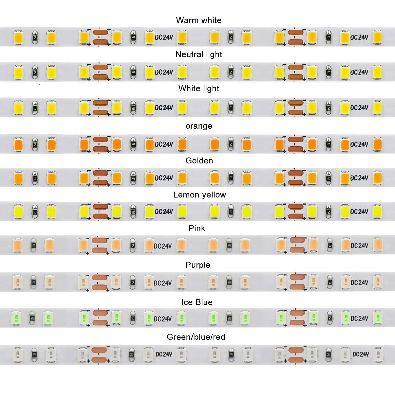 DC12V 24V LED Strip Light 2835 120Leds/m Flexible LED Tape 5mm 8mm PCB Red Green Blue Purple White Ribbon Rope Lamp 5m 10m W251107