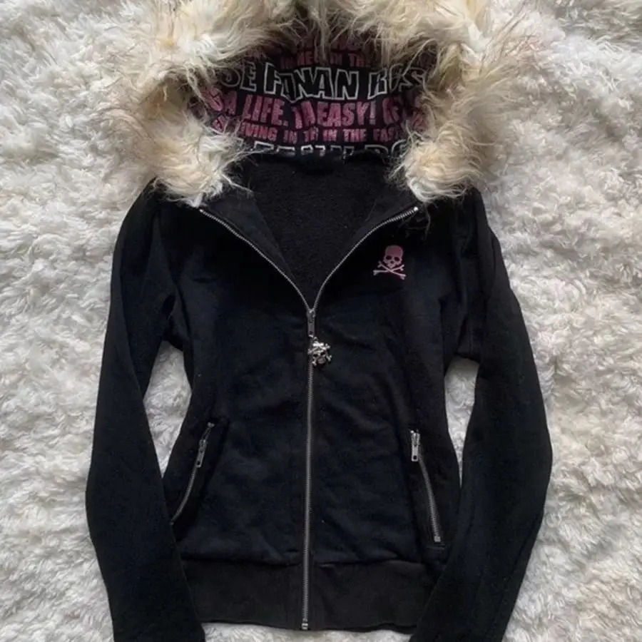Winter Hoodies Street Clothing Harajuku Retro Long Sleeve Wool Warm Zipper Gothic Y2K Comfortable 250403