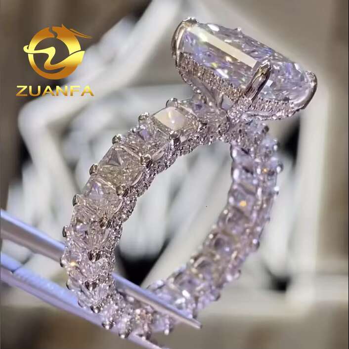 Luxury Women Jewelry 10k 14k 18k White Gold Diamond Ring Vvs Radiant Cut Eternity Ring Band Engagement Rings Moissanite