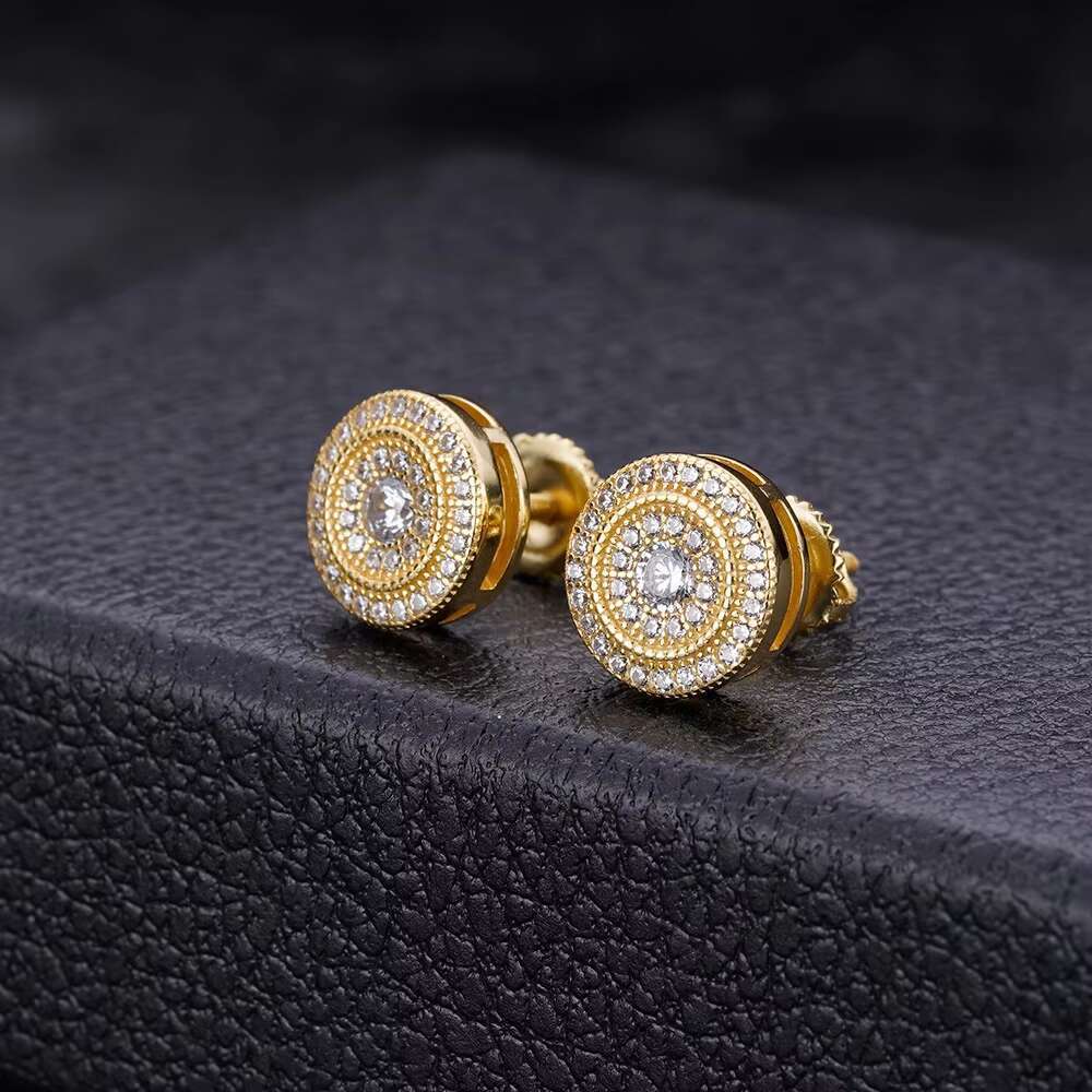 New Trend Men Hip Hop Iced Out Micro Pave Cz Cubic Zirconia Classical Round Stud Earrings