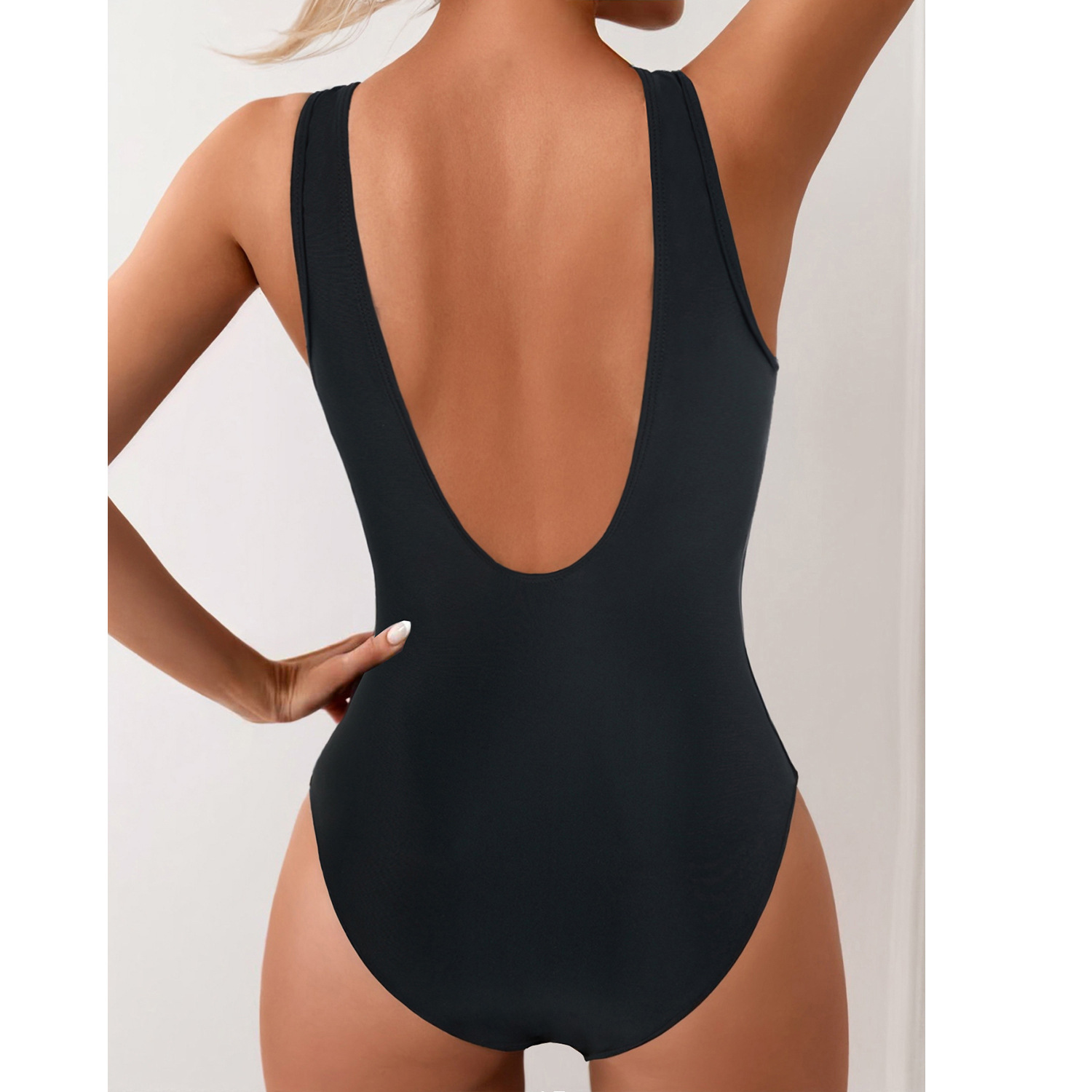 2025 Multi color Mesh Splicing Integrated Triangle Tight Hollow Back Swimsuit for Women