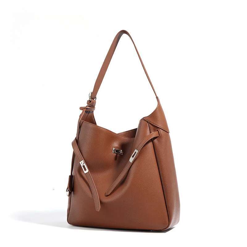 Popular Women Lady Ins Single Shoulder Bag Female Split Leather Belt Buckle Handbag Minimalist Armpit Bucket Tote New
