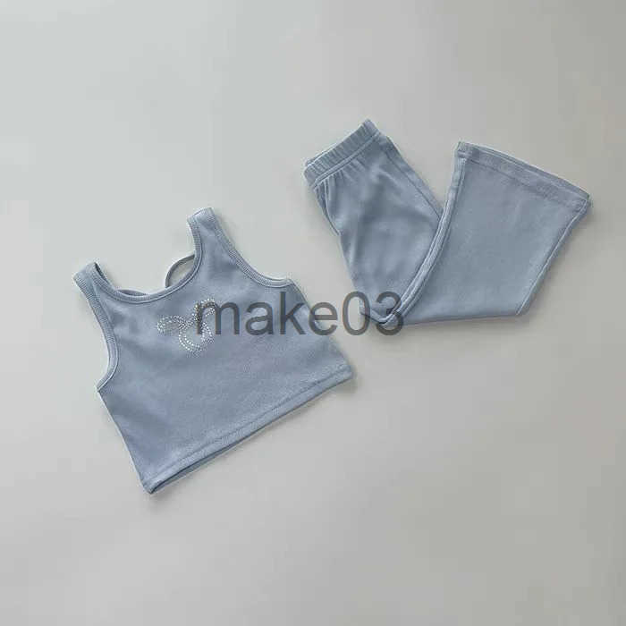 2024 Summer Clothing Tank Top+Wide Leg Pants Teen Girls Casual Set Butterfly Outerwear Simple Sweatshirt J250403