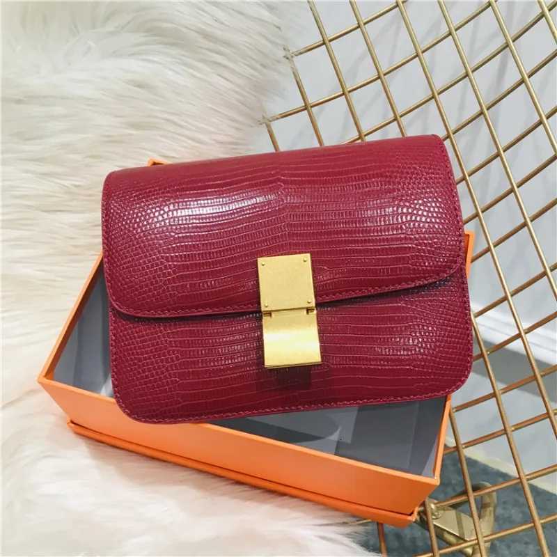 2025 new beancurd bag lizard pattern cowhide womens bag single shoulder diagonal cross portable retro small square bagW251107
