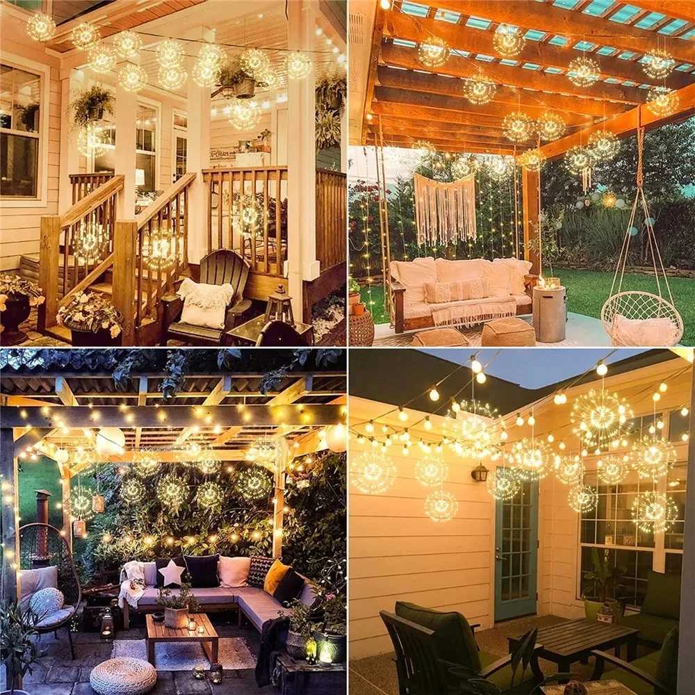 LED Copper Firework Lights 8 Modes Fairy Starburst Light with Remote Outdoor Decorations for Home Party Cafe Wedding W251107